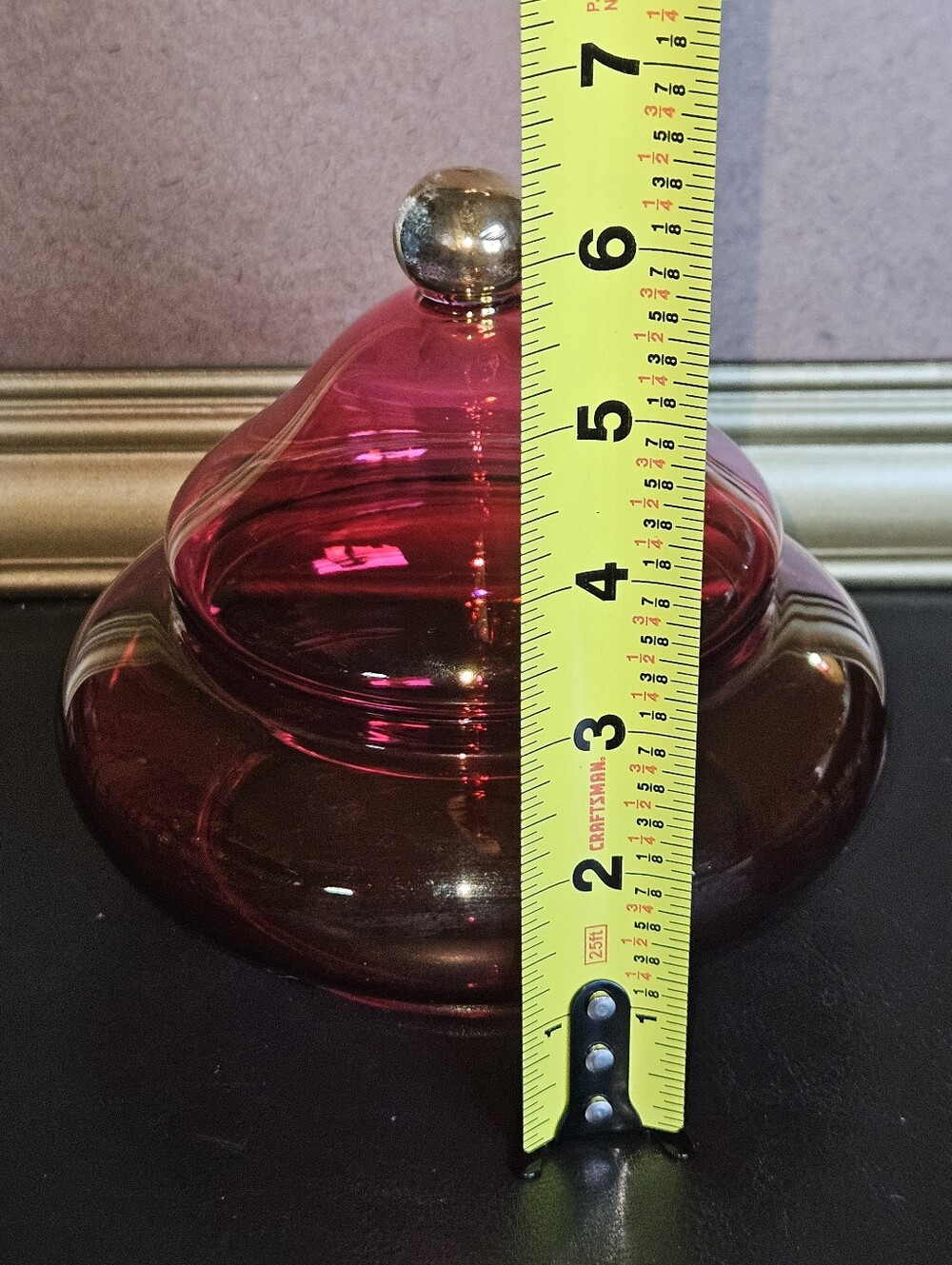 Vintage Blown Cranberry Glass Candy Dish with Circus-Tent Style Lid - Picture 8 of 9